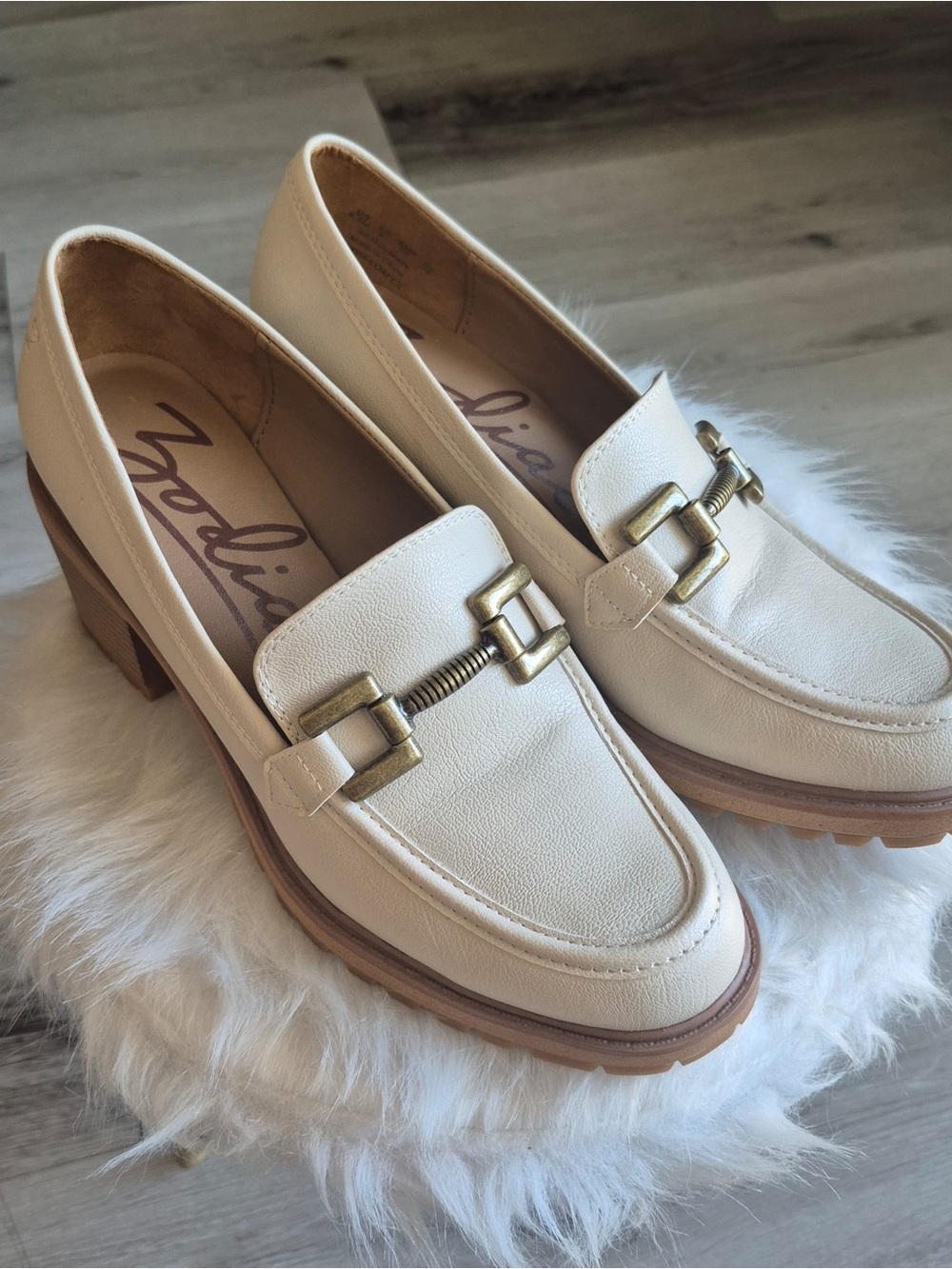 Cream Leather Loafers with Gold Hardware